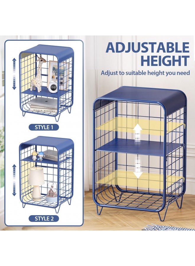 APEXCHASER Cute Nightstand,Metal Side Table,3-Tier Modern End Table with Storage Shelf, Unique Side Tables, Cute Coffee Table for Living Room, Small Table for Bedroom,Navy Blue - Image 1