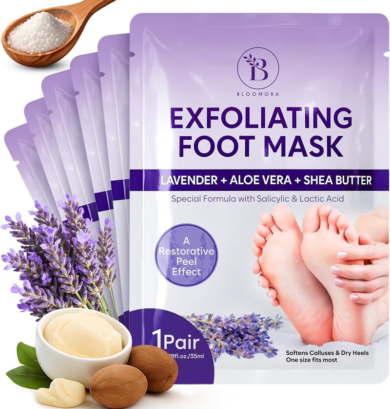 Foot Peel Mask for Hard Skin 6 pairs Foot Mask for Cracked Heel Solution Dry Feet Care with Lavender Shea Butter Dead Skin Remover Exfoliating Socks for Women Men One Size Fits Most