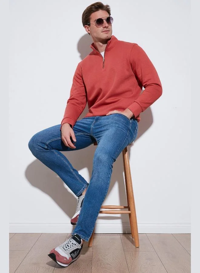 Buratti Buratti Cotton Regular Fit Half-Zip Stand-Up Collar Sweatshirt Men's SWEAT 59052592