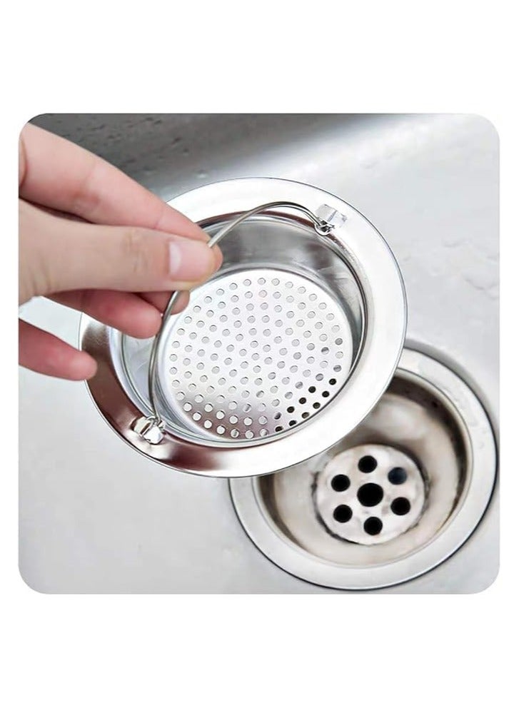 Large Stainless Steel Sink Strainer with Handle, Kitchen Drain Basket Filter Stopper, Food Clogging Waste Strainer, Mesh Sink Strainer for Kitchen and Bathroom, Sink Hole Size 85mm to 10mm - Image 3