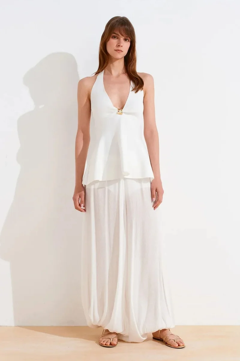 Dilvin White DILVIN Seamless Halter Peplum Blouse for Women | Best Price UAE