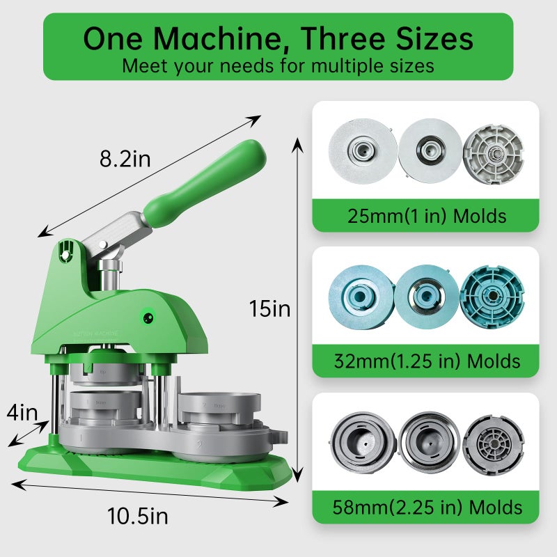 domybear Button Maker Machine 3 Sizes, DIY Pin Making Machine 1+1.25+2.25 inch, Interchangeable Button-Models Badge Button Press Machine with 300 Sets 25+32+58mm Button Maker Supplies&Circle Cutter - Image 2