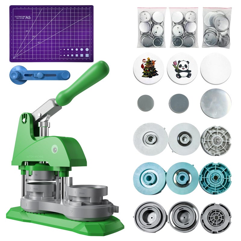 domybear Button Maker Machine 3 Sizes, DIY Pin Making Machine 1+1.25+2.25 inch, Interchangeable Button-Models Badge Button Press Machine with 300 Sets 25+32+58mm Button Maker Supplies&Circle Cutter - Image 1