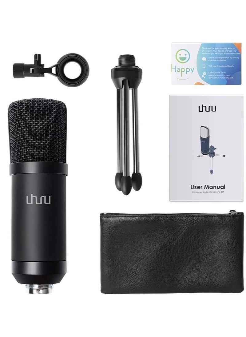 UHURU - XLR Condenser Microphone, UHURU XM-960 Professional Studio Cardioid Microphone with Tripod Stand for Streaming Recording YouTube Podcasting - Image 1