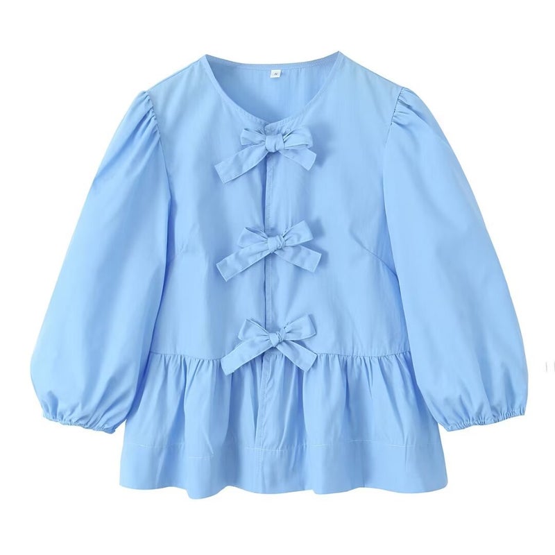 2024 cross-border Europe and the United States summer womens V-neck simple fresh loose versatile fashion long sleeve shirt women B15149 Pink - Image 5