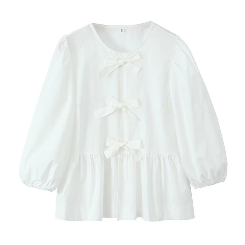 2024 cross-border Europe and the United States summer womens V-neck simple fresh loose versatile fashion long sleeve shirt women B15149 Pink - Image 2
