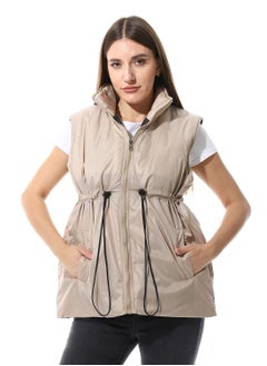 Andora Sleeveless Adjustable Waist Padded Vest_ Beige  - Image 1