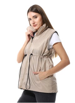 Andora Sleeveless Adjustable Waist Padded Vest_ Beige  - Image 2