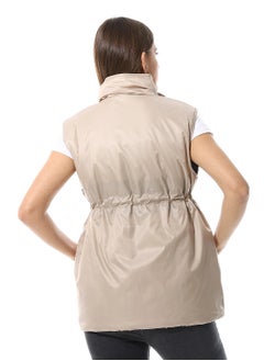 Andora Sleeveless Adjustable Waist Padded Vest_ Beige  - Image 3