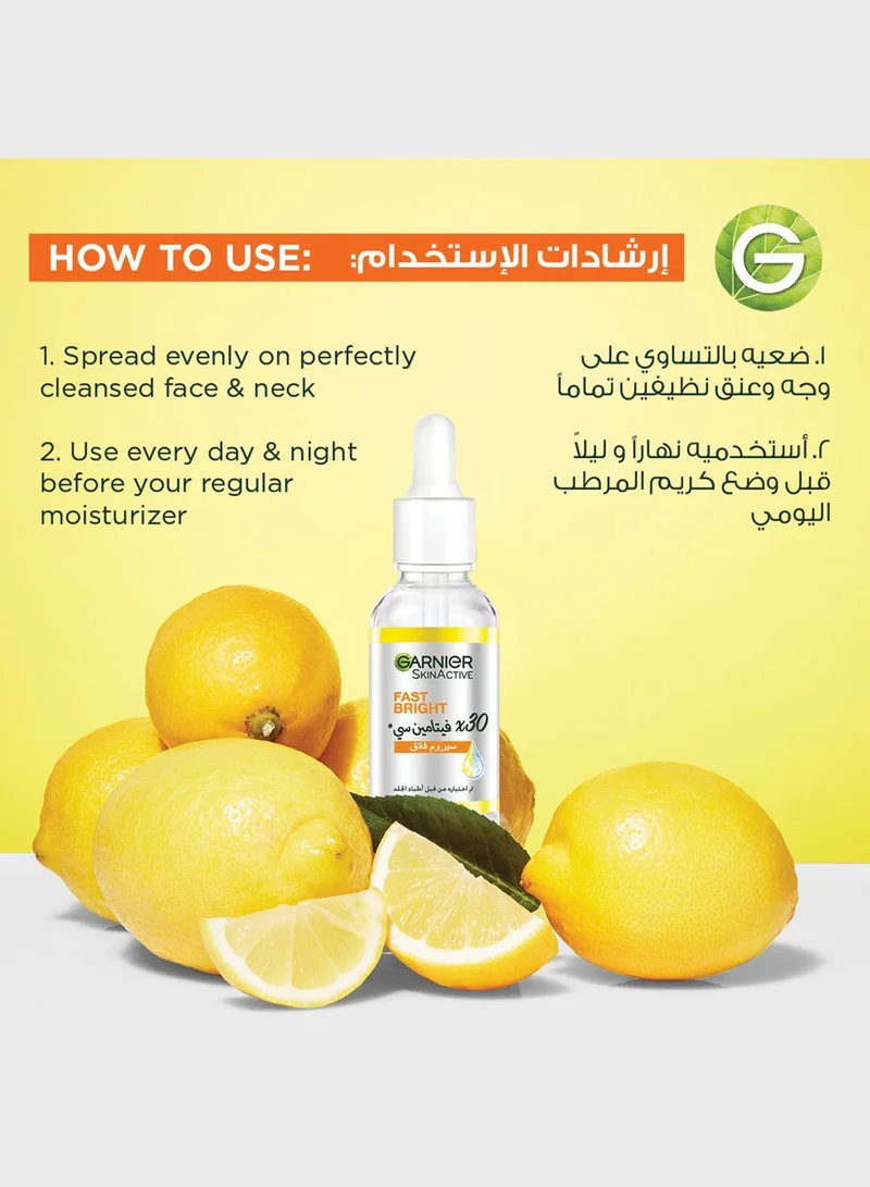 garnier SkinActive Fast Bright 30x Vitamin C Booster Serum, Anti Dark Spot - Twin Pack, 30ml x2, Savings 34%