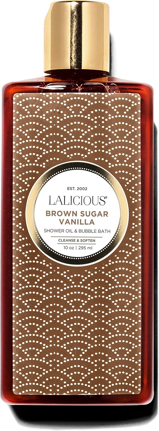 LaLicious Brown Sugar Vanilla Shower Oil Bubble Bath Shower Cleanser with Topical Probiotics Grapeseed Oil No Parabens 10oz - Image 1