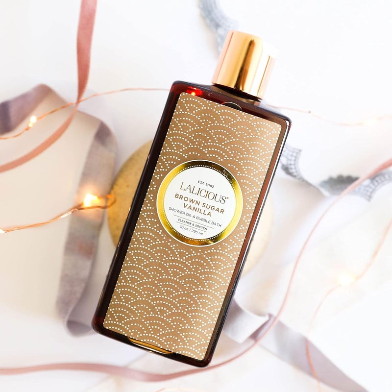 LaLicious Brown Sugar Vanilla Shower Oil Bubble Bath Shower Cleanser with Topical Probiotics Grapeseed Oil No Parabens 10oz - Image 4