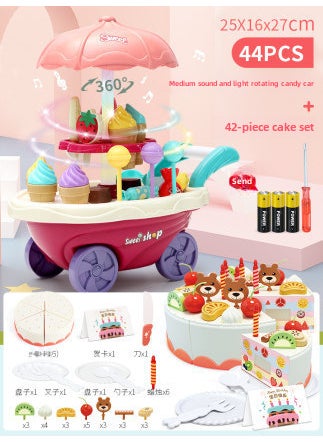 Candy Ice Cream Pushcart ToyMedium [rotating/sound and light Candy car] + cake 42 piece set Medium [rotating/sound and light Candy car] + cake 42 piece set