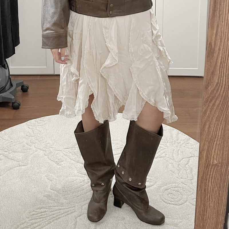 Two-Way Detachable Knee-High Boots 2025 Retro Chunky Heel Studded Slimming High Tube Slouch Boots - Image 5