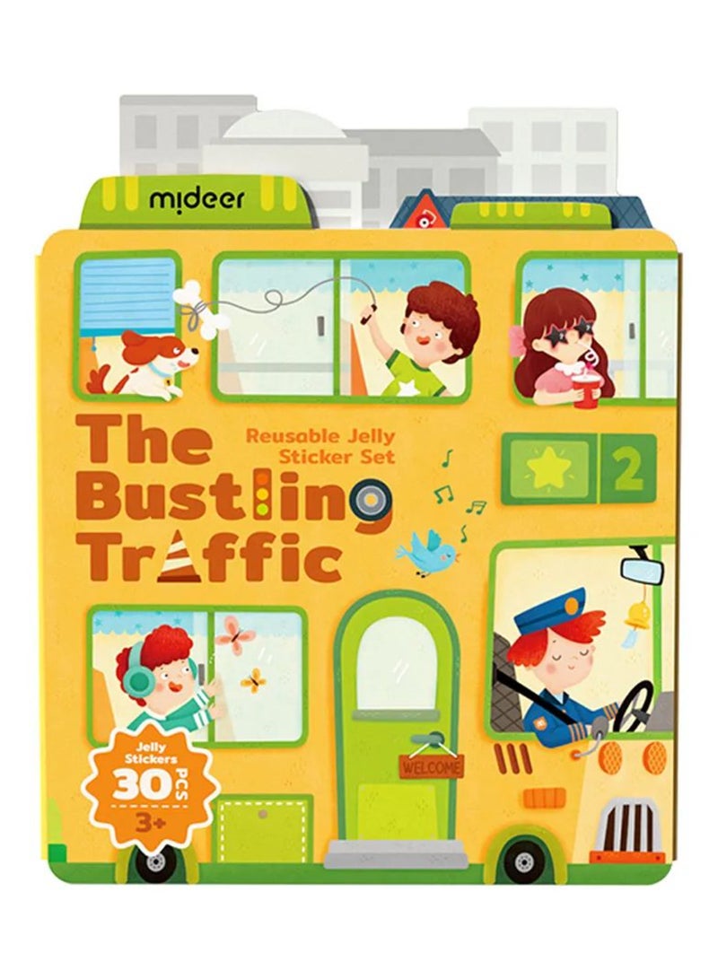 MiDeer مجموعة ملصقات هلامية قابلة لإعادة الاستخدام لحركة المرور المزدحمة - 30 قطعة ملصقات مقاومة للماء، متينة وغير سامة للأطفال 3+ | نمو إدراكي ولعب إبداعي خالي من الفوضى - Image 1