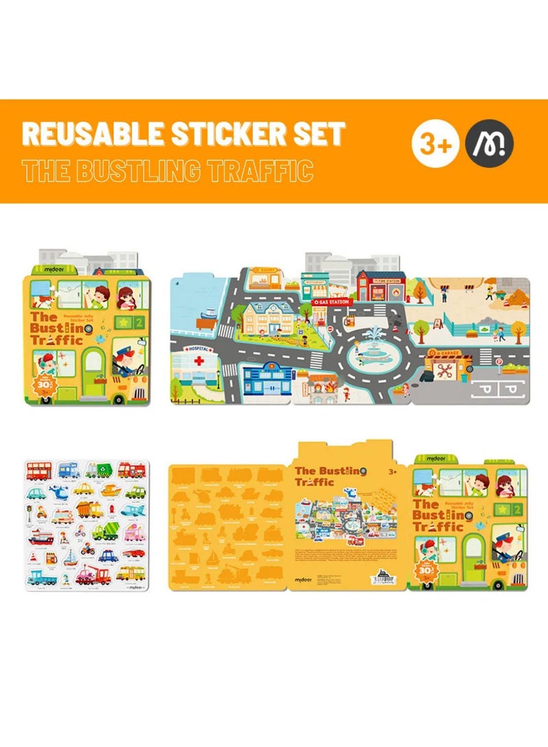 MiDeer مجموعة ملصقات هلامية قابلة لإعادة الاستخدام لحركة المرور المزدحمة - 30 قطعة ملصقات مقاومة للماء، متينة وغير سامة للأطفال 3+ | نمو إدراكي ولعب إبداعي خالي من الفوضى - Image 2