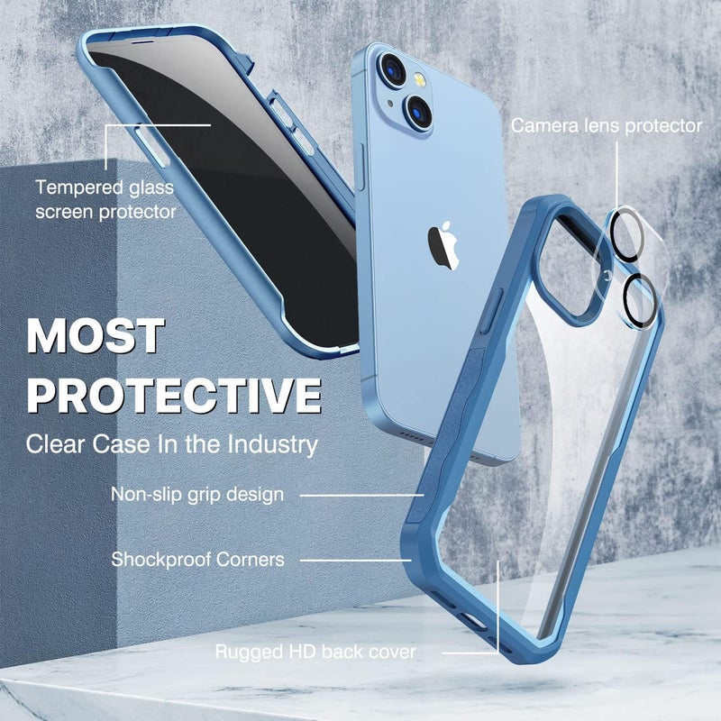 CENHUFO Compatible with iPhone 14/13 Case Built-in Privacy Screen Protector with Camera Lens Protector, 360°Full Body Shockproof Case for iPhone 13/14 with Anti Spy Screen Protector -Blue Ventilated design - Image 3