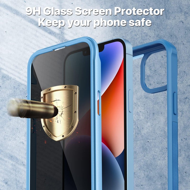 CENHUFO Compatible with iPhone 14/13 Case Built-in Privacy Screen Protector with Camera Lens Protector, 360°Full Body Shockproof Case for iPhone 13/14 with Anti Spy Screen Protector -Blue Ventilated design - Image 4