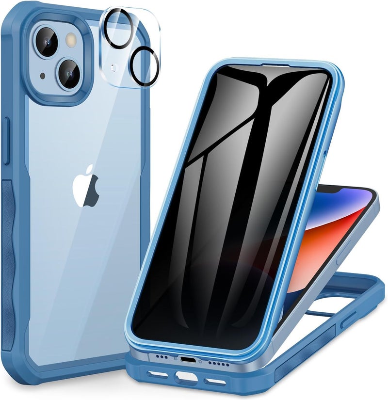 CENHUFO Compatible with iPhone 14/13 Case Built-in Privacy Screen Protector with Camera Lens Protector, 360°Full Body Shockproof Case for iPhone 13/14 with Anti Spy Screen Protector -Blue Ventilated design - Image 1