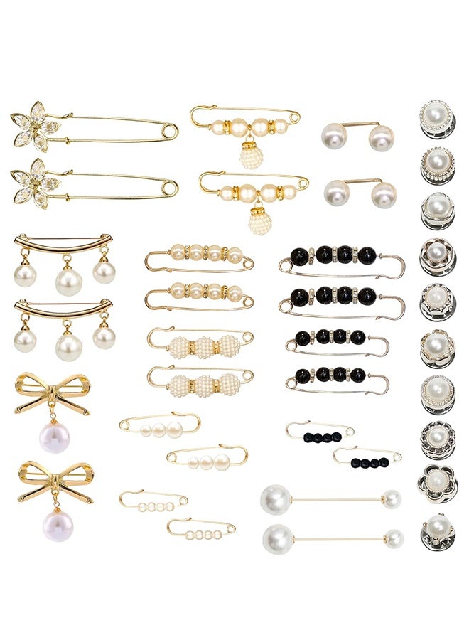 ليمون ٣٦ دبوس بروش من اللؤلؤ، مشبك شال للكنزات، دبوس أمان للرقبة، بروشات مرصعة بأحجار الراين الصناعية لملابس النساء، إكسسوارات تزيين للفساتين والبنطلونات والتنانير والخصر. - Image 1