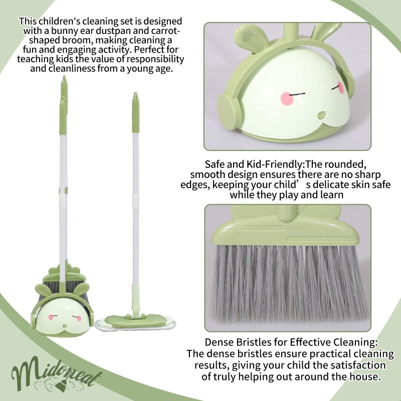 Midoneat Midoneat Kids Cleaning Toy Set, Mini Child Broom, Mop and Dustpan, Little Housekeeping Helper Set,Pretend Home Cleaning Play Set for Toddler Age 1-5,6pcs (Green)  - Image 3