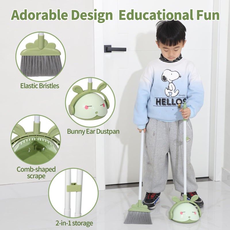 Midoneat Midoneat Kids Cleaning Toy Set, Mini Child Broom, Mop and Dustpan, Little Housekeeping Helper Set,Pretend Home Cleaning Play Set for Toddler Age 1-5,6pcs (Green)  - Image 5