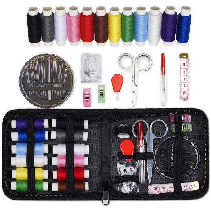 TRAVEL SEWING KIT 59PIECE PORTABLE KIT FOR TRAVEL INCLUDES SCISSORS THREAD TAPE MEASURE SEWING ACCESSORIES AND SUPPLIES