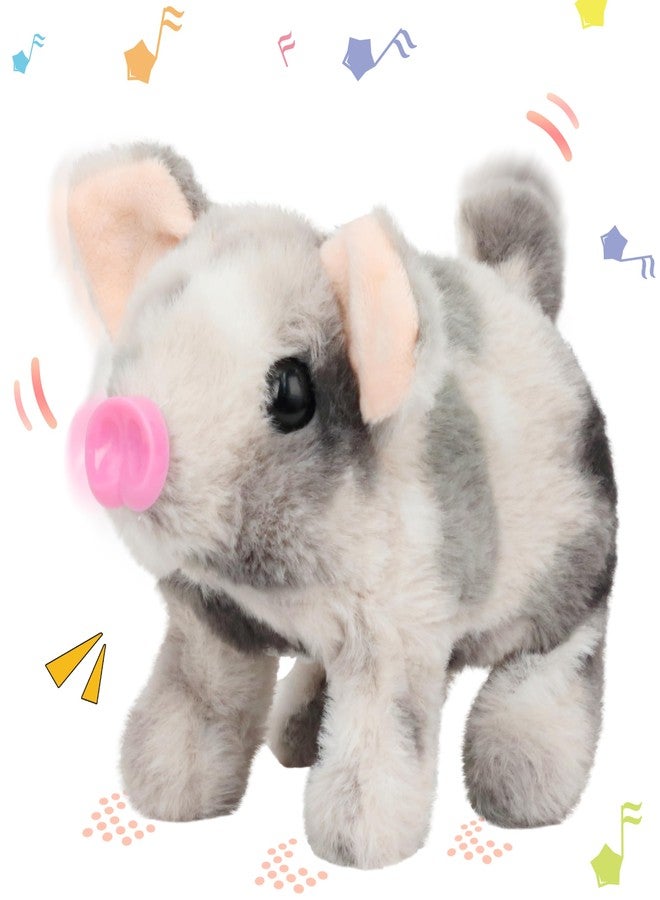 Hopearl Walking Spotted Pig Pet Piggy Interactive Crawling Piglet Electronic Plush Toy Pig Oink Twitch Nose Wag Tail Animated Gifts for Toddlers Birthday, 8'' - Image 1