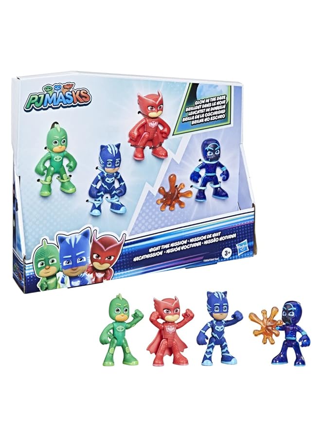 بي جيه ماسكس مجموعة شخصيات مجسمة مضيئة في الظلام من Night Time Mission، لعبة للأطفال من سن 3 سنوات فما فوق، 4 شخصيات وملحق واحد - Image 1