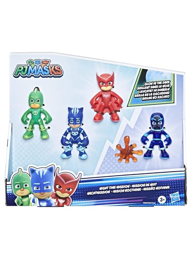 بي جيه ماسكس مجموعة شخصيات مجسمة مضيئة في الظلام من Night Time Mission، لعبة للأطفال من سن 3 سنوات فما فوق، 4 شخصيات وملحق واحد - Image 3