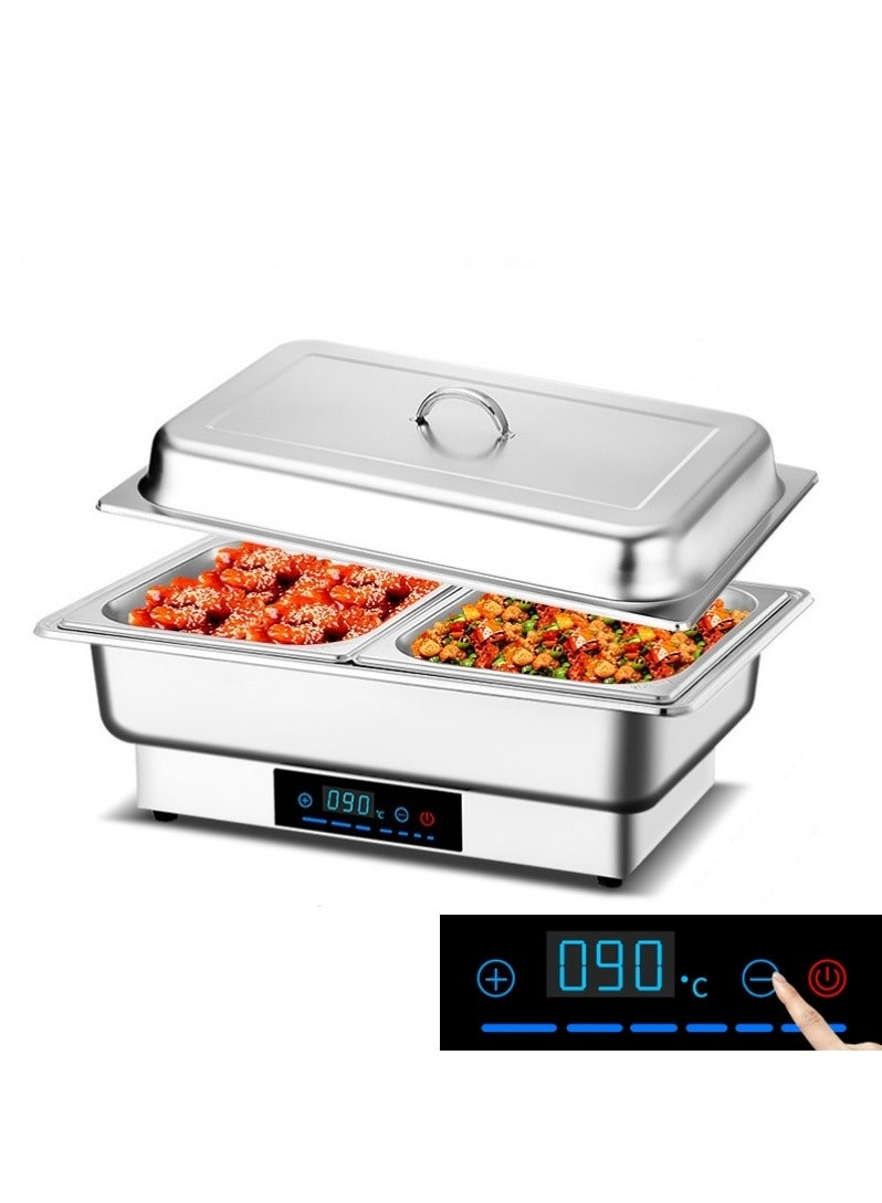 XiuWoo Electric Heating 8 QT Chafing Dish Set Adjustable 35°C~90°C, Stainless Steel  Buffet Servers and Warmers with Roll Top & Temperature Control Display, Catering Food Warmer for Parties  - Image 1