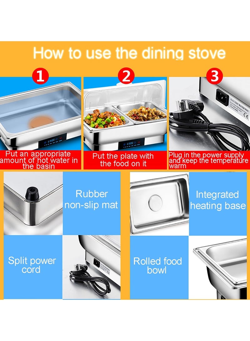 XiuWoo Electric Heating 8 QT Chafing Dish Set Adjustable 35°C~90°C, Stainless Steel  Buffet Servers and Warmers with Roll Top & Temperature Control Display, Catering Food Warmer for Parties  - Image 5