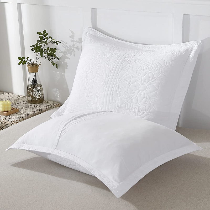 WINLIFE 100 Cotton Quilted Pillow Sham Floral Printed Pillow Cover White - Image 4
