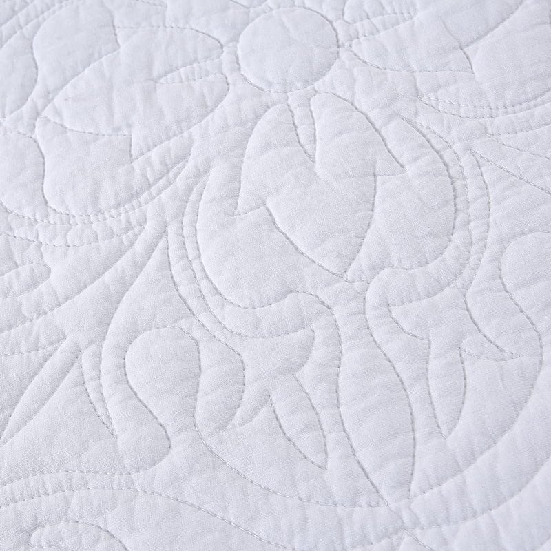 WINLIFE 100 Cotton Quilted Pillow Sham Floral Printed Pillow Cover White - Image 5
