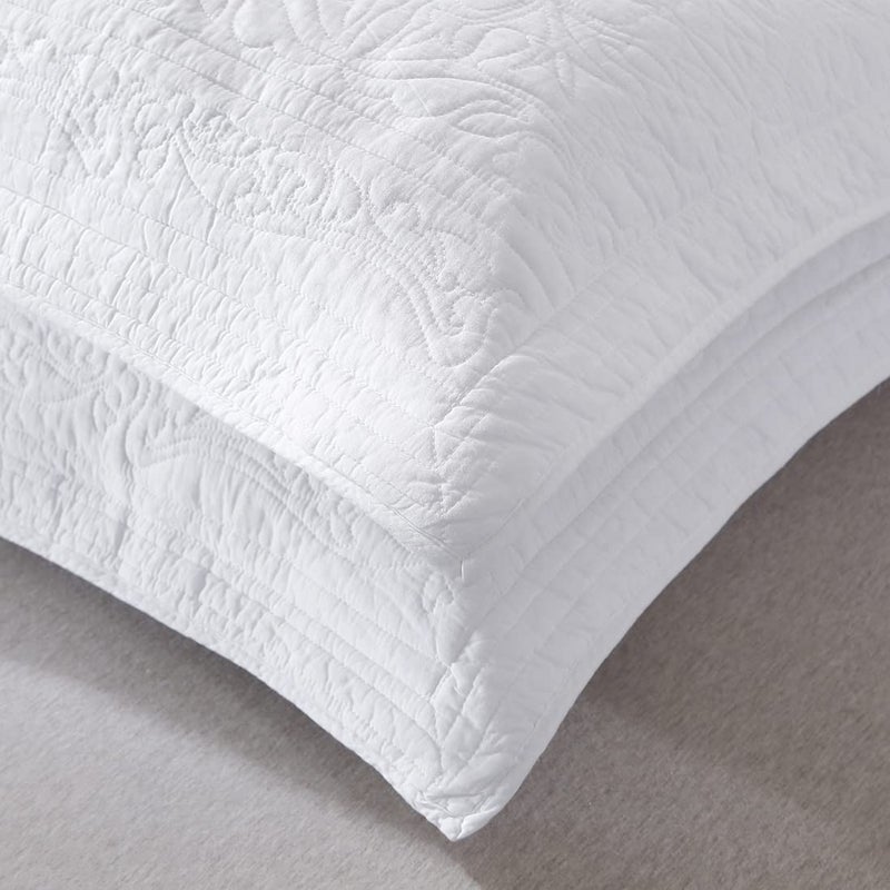 WINLIFE 100 Cotton Quilted Pillow Sham Floral Printed Pillow Cover White - Image 3