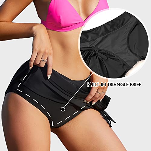 ALove Women Swimskirt Bottom Swimming Shorts Skirt Stretchy Bikini with Skirt Bottom XL Black - Image 5