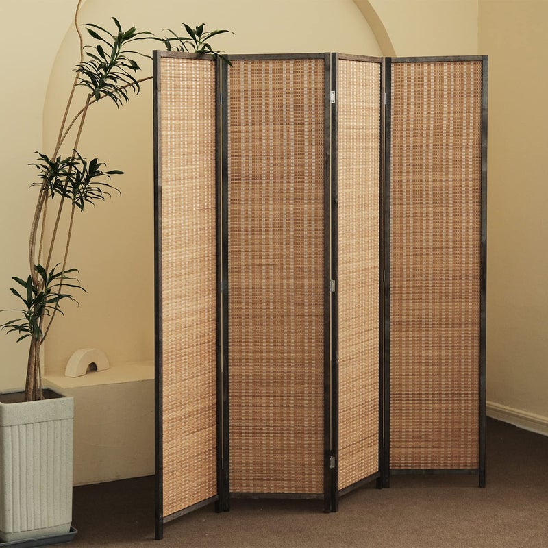 Furnnylane Furnnylane 4 Panel Room Divider and Folding Screen Room DividerBamboo Room Divider Screen for Room Separation67 H x 614 W 