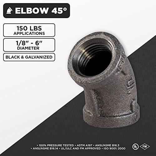 SUPPLYGIANT Supply Giant CNGG0034 3/4 in. 45 Degree Malleable Iron Elbow Fitting for High Pressures with Female Thread Connects and Black Finish - Image 3