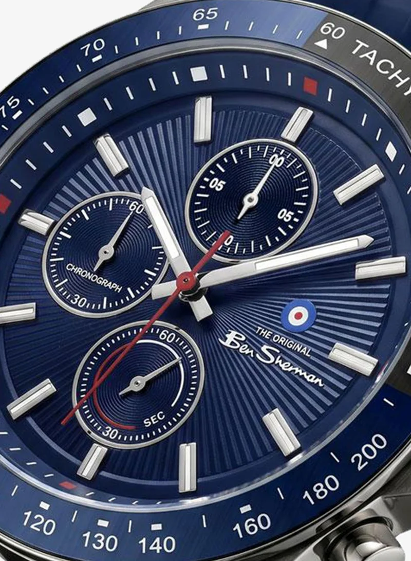 بين شيرمان Winchester Blue Dial Blue Silicone Strap Chronograph Watch for Men, 43.2mm