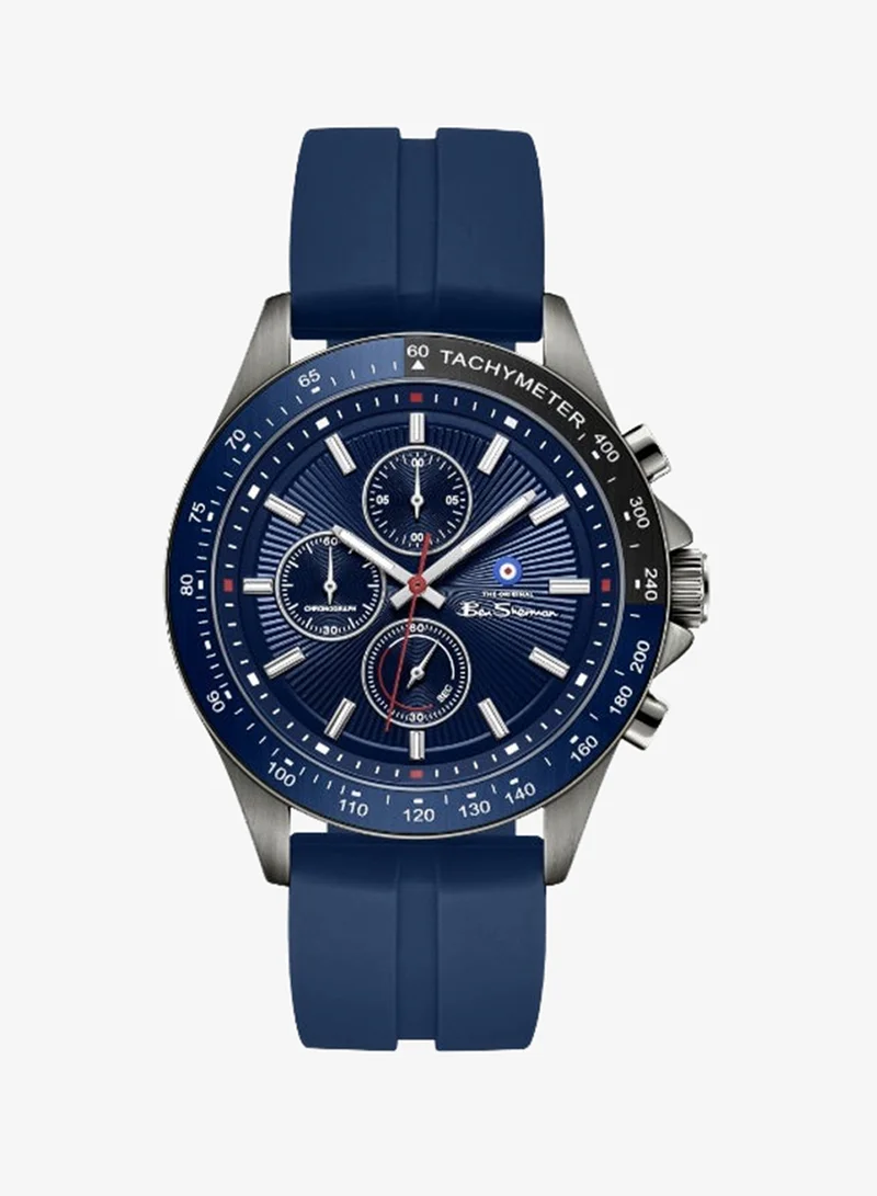 بين شيرمان Winchester Blue Dial Blue Silicone Strap Chronograph Watch for Men, 43.2mm