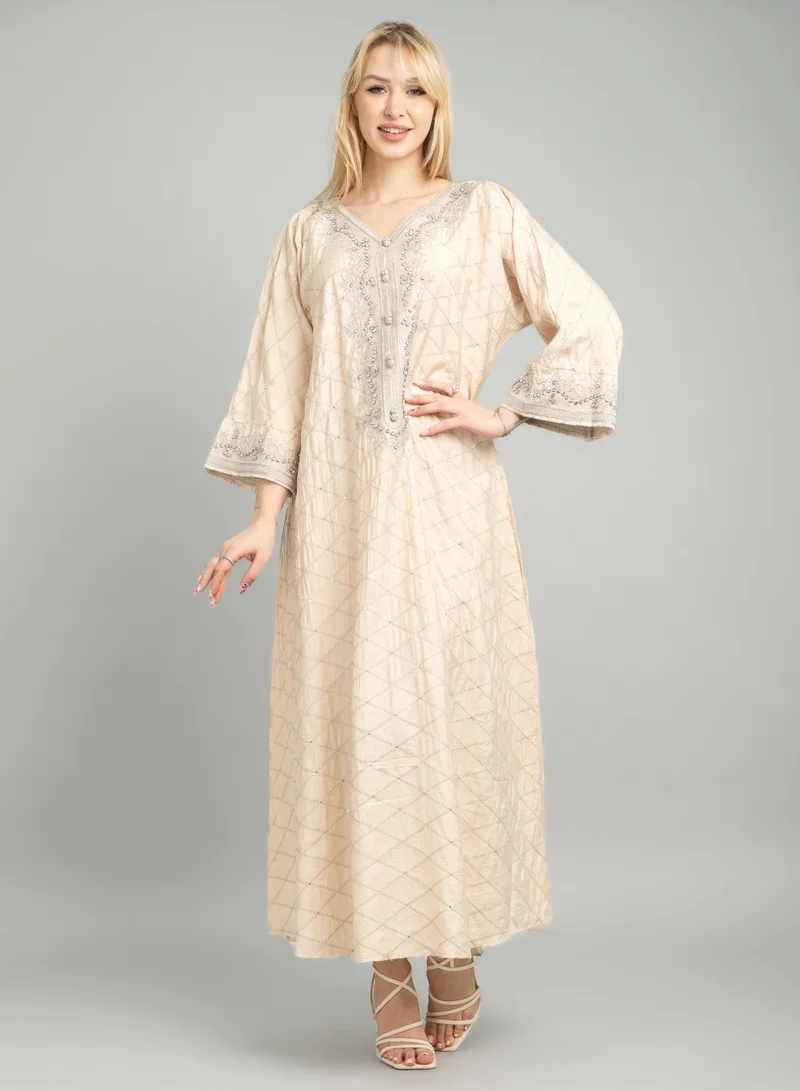 IKKXA Sparkling Elegance Embroidered Jalabiya CJ1084 Beige