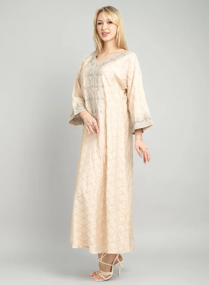 IKKXA Sparkling Elegance Embroidered Jalabiya CJ1084 Beige