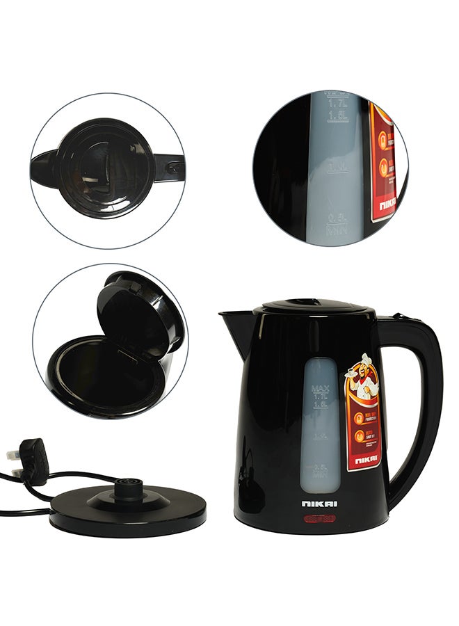 NIKAI 1.7 Liter Cordless Kettle 1850-2200 Watts, Auto Shutoff, Boil Dry Protection, Water Gauge, Light Indicator, 360 Degree Rotation Base 1.7 L 2200 W NK220AX Black - Image 2