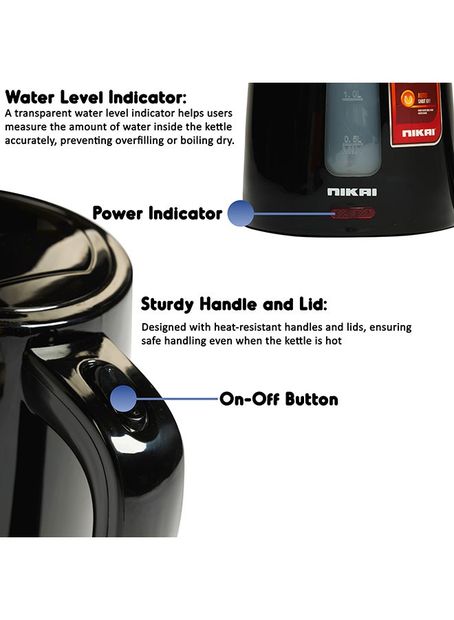 NIKAI 1.7 Liter Cordless Kettle 1850-2200 Watts, Auto Shutoff, Boil Dry Protection, Water Gauge, Light Indicator, 360 Degree Rotation Base 1.7 L 2200 W NK220AX Black - Image 5