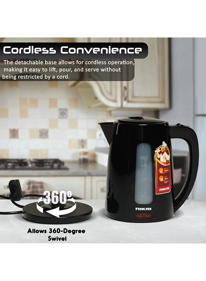 NIKAI 1.7 Liter Cordless Kettle 1850-2200 Watts, Auto Shutoff, Boil Dry Protection, Water Gauge, Light Indicator, 360 Degree Rotation Base 1.7 L 2200 W NK220AX Black - Image 4