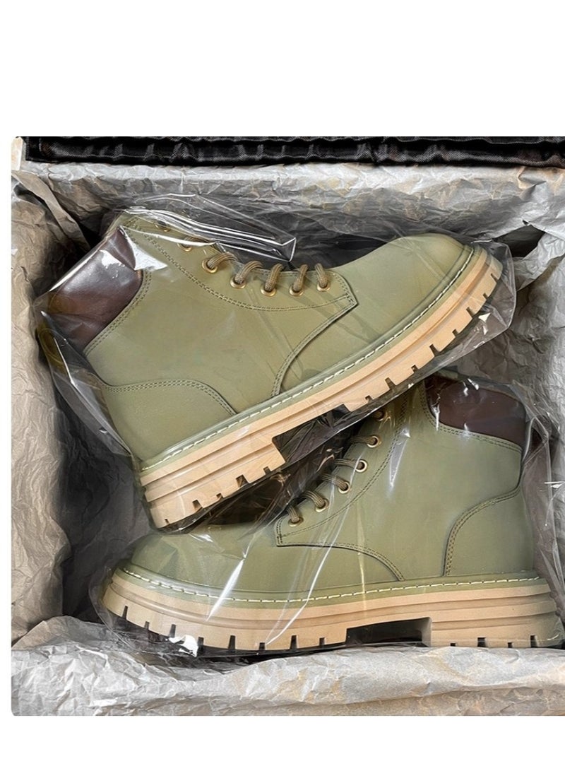 Workwear Retro Martin Boots Autumn Thick Sole Height Increasing Outdoor Hiking Leather High Top Boots - Image 1