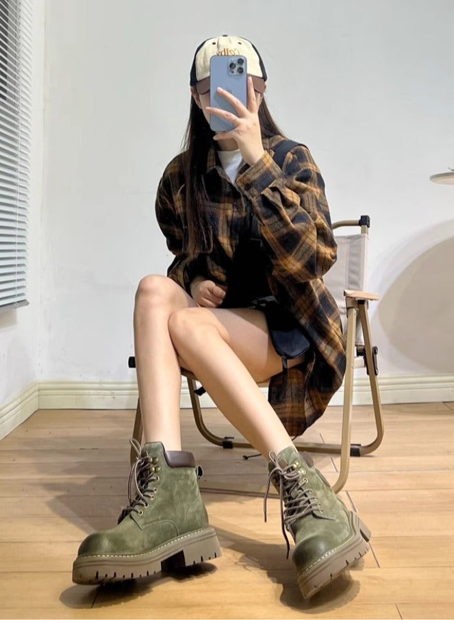 Workwear Retro Martin Boots Autumn Thick Sole Height Increasing Outdoor Hiking Leather High Top Boots - Image 5