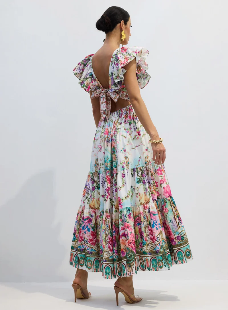 سنفير Lorena Floral Print Ruffle Maxi Dress