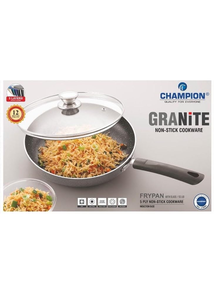 Champion Champion Fry Pan with Glass Lid, Non-Stick Granite Coating,(24 cm)  - Image 3