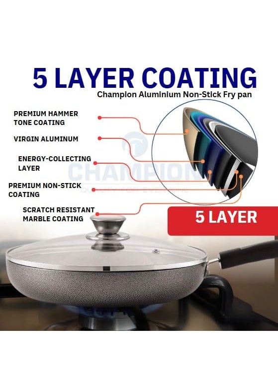 Champion Champion Fry Pan with Glass Lid, Non-Stick Granite Coating,(24 cm)  - Image 4